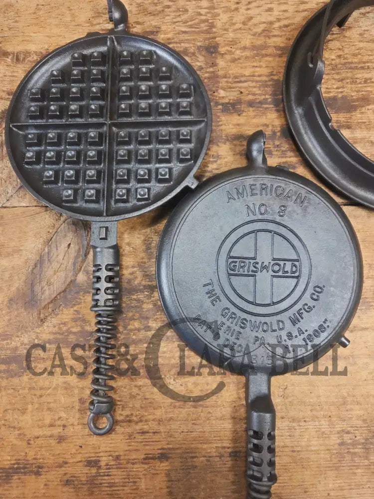 Griswold No. 8 Waffle Iron (314/315) with low (913) bailed base. Makes crispy waffles! - Waffle Iron