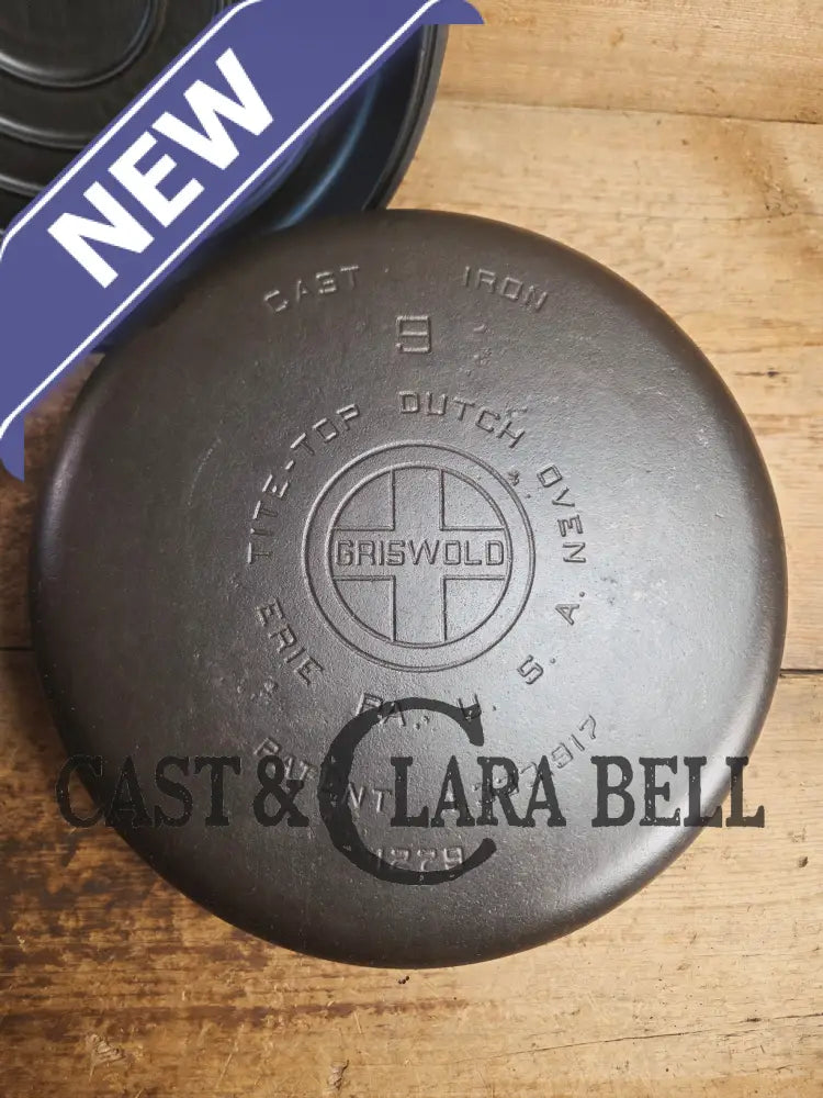 Hard to find 1920’s Griswold #9 Dutch Oven w/ Large Block Logo p/n 1279 and p/n 1289 Button-top Lid with EZ Clean
