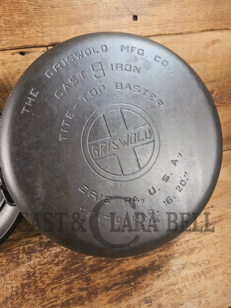 Hard to find 1920’s Griswold #9 Dutch Oven w/ Slant Logo p/n 834 H and p/n 2552 A matching block lid Dutch Ovens