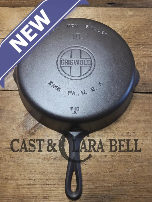 Hard to find BIG Skillet! 1920βs Griswold #10 Skillet with Large Block Logo 716 A. Fully restored but read description
