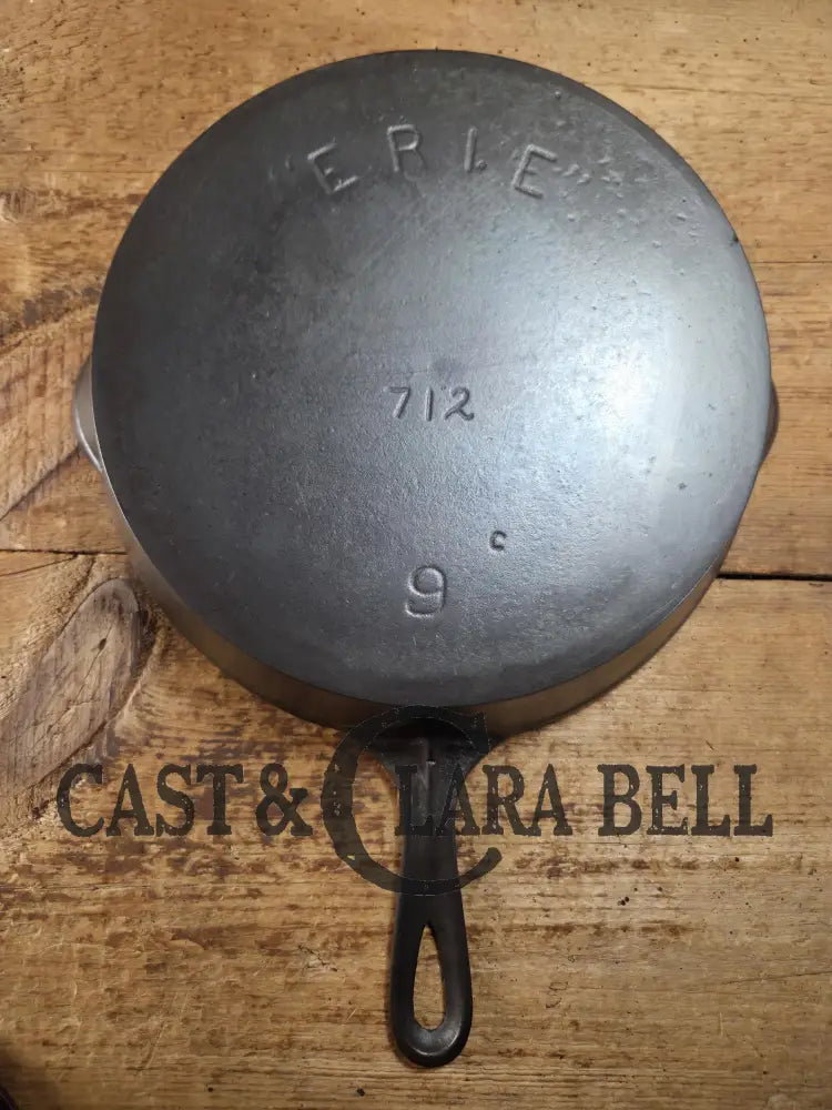 HTF 1890โs Third Series ERIE #9 B (1890โs Griswold) Cast Iron Skillet with Heat Ring 712 Smooth bottom! Skillet