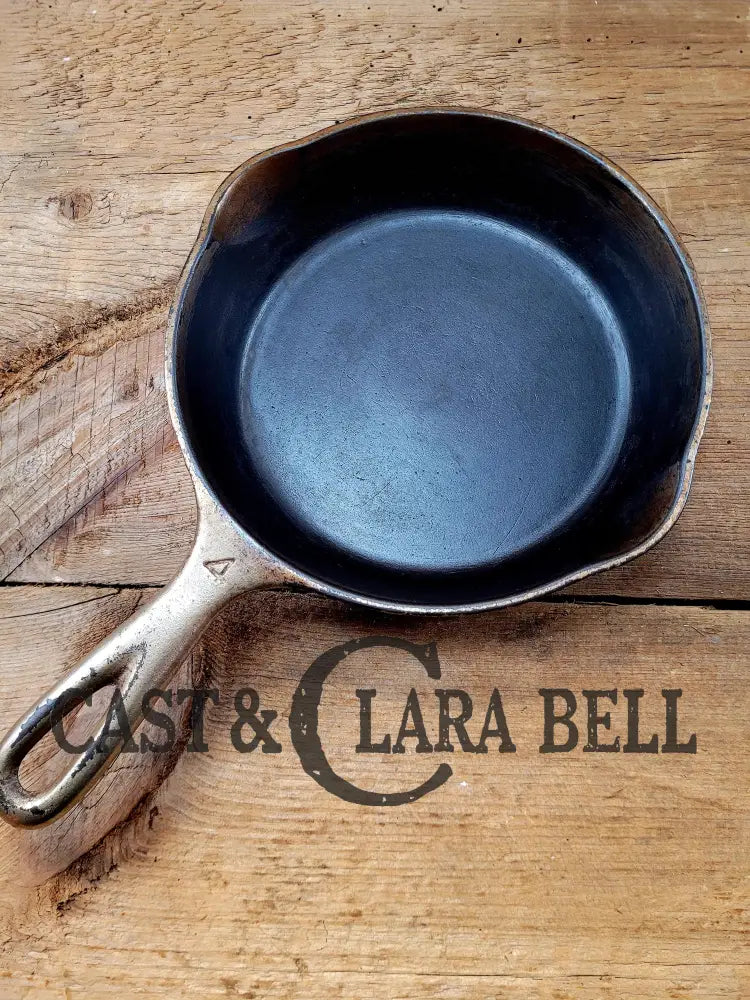 Htf! 1924 Wagner Ware #4 Cast Iron Skillet With Heat Ring 1054. Plating Outside Black Iron Inside.