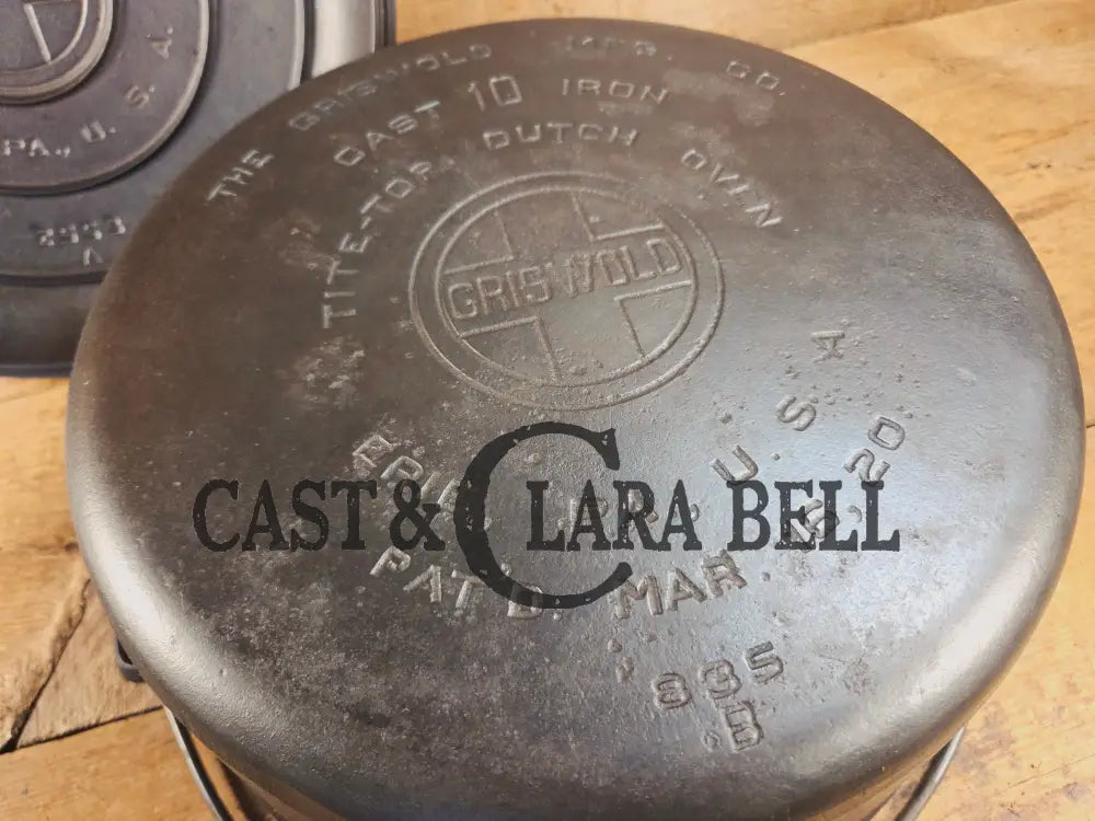 HUGE!! 1910’s Griswold Size #10 (835) Dutch Oven with Large Block Logo and (2553) Lid. One of the BIGGEST you can buy!