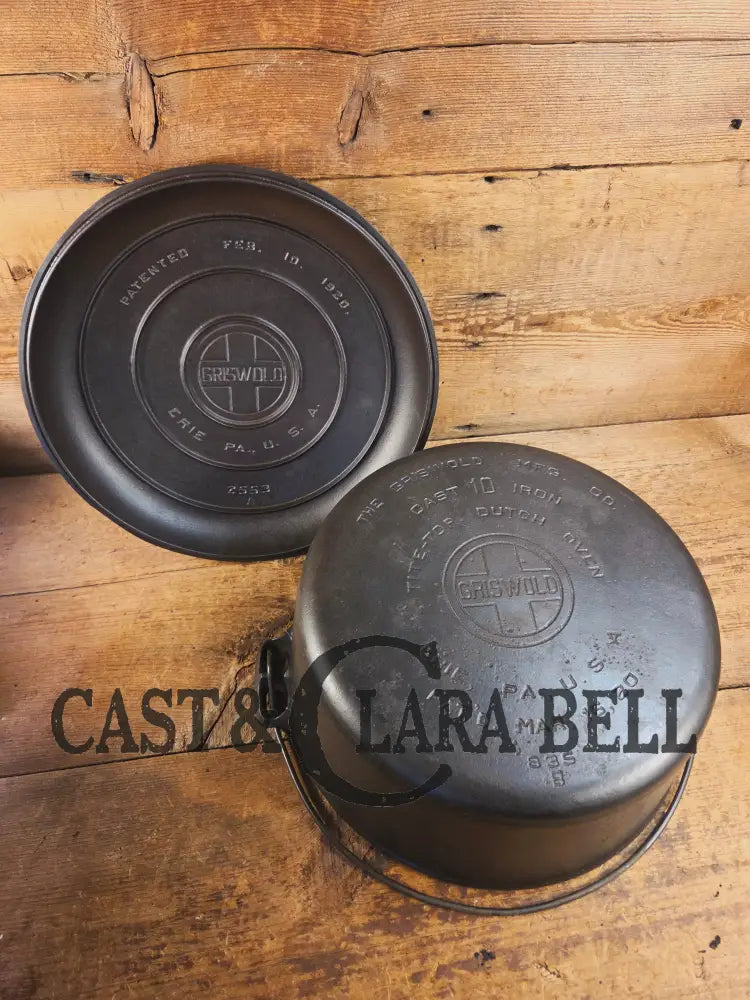 HUGE!! 1910’s Griswold Size #10 (835) Dutch Oven with Large Block Logo and (2553) Lid. One of the BIGGEST you can buy!