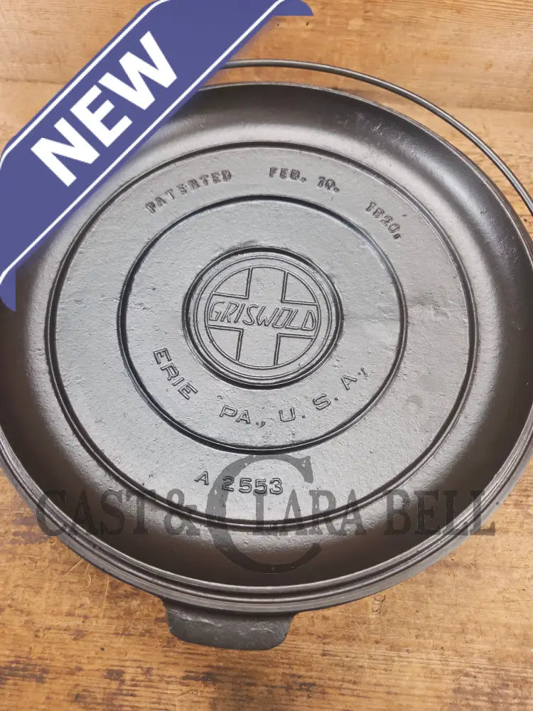 HUGE!! 1910βs Griswold Size #10 (835) Dutch Oven with Large Block Logo and (2553) Lid. One of the BIGGEST you can buy!