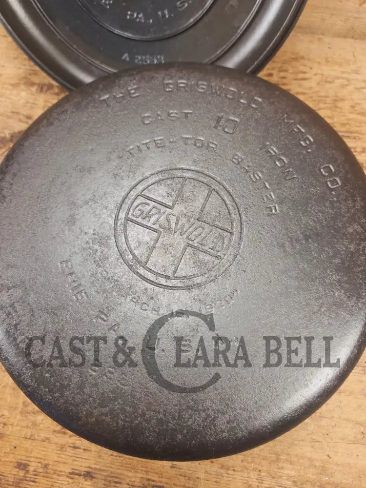HUGE!! 1910’s Griswold Size #10 (835) Dutch Oven with Large Block Logo and (2553) Lid. One of the BIGGEST you can buy!