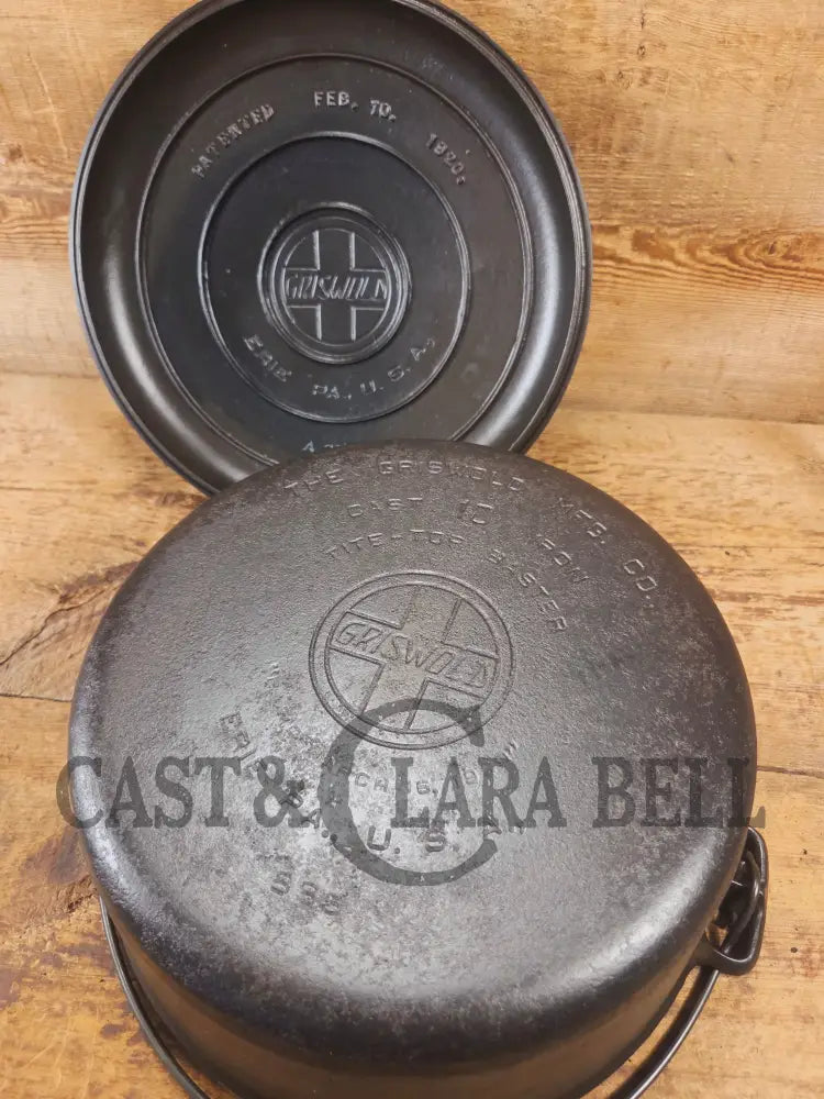 HUGE!! 1910’s Griswold Size #10 (835) Dutch Oven with Large Block Logo and (2553) Lid. One of the BIGGEST you can buy!