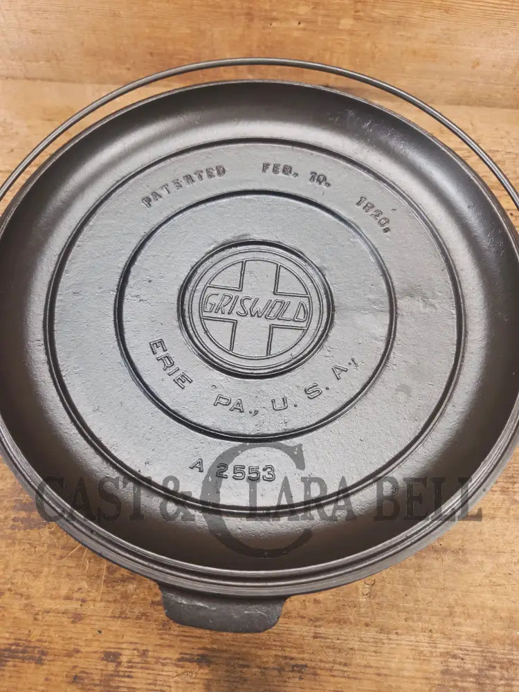 HUGE!! 1910’s Griswold Size #10 (835) Dutch Oven with Large Block Logo and (2553) Lid. One of the BIGGEST you can buy!