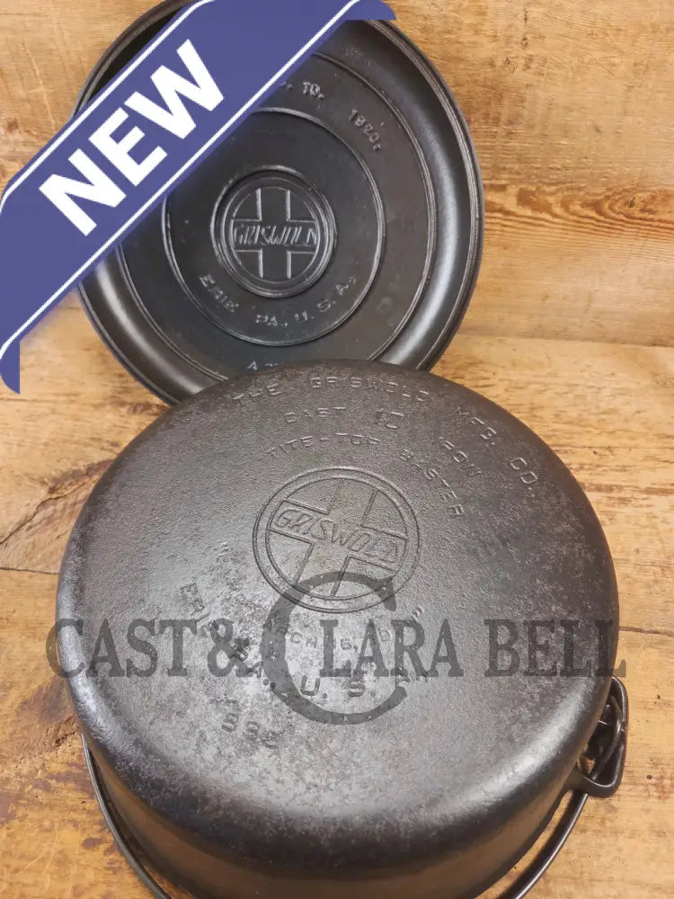 HUGE!! 1910βs Griswold Size #10 (835) Dutch Oven with Large Block Logo and (2553) Lid. One of the BIGGEST you can buy!