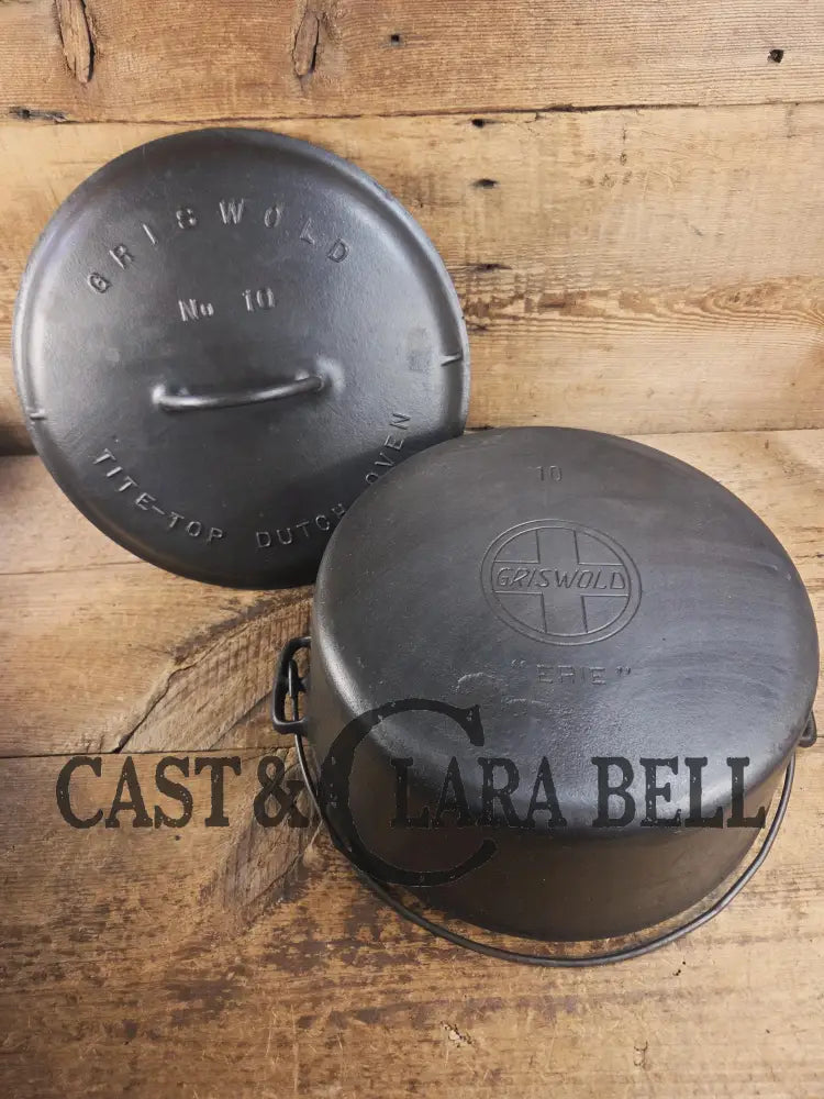 HUGE!! 1910βs VERY early Griswold Size #10 Erie logo Dutch Oven w/ Large Block Logo & (2553 A) Lid. One of the BIGGEST