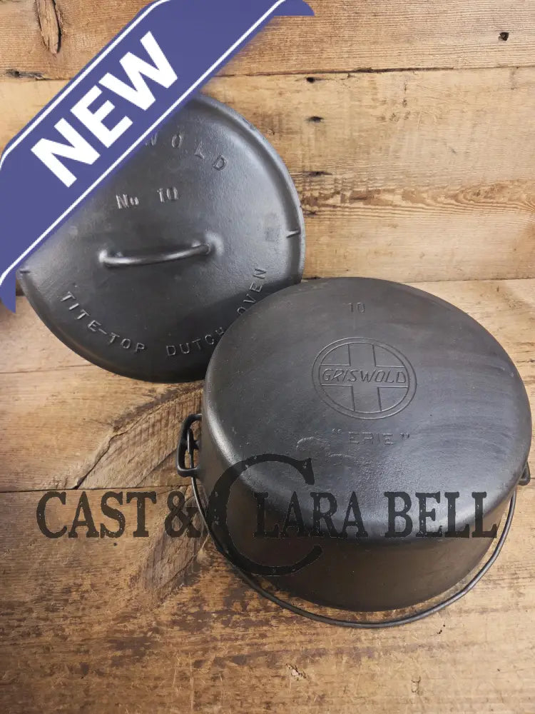 HUGE!! 1910βs VERY early Griswold Size #10 Erie logo Dutch Oven w/ Large Block Logo & (2553 A) Lid. One of the BIGGEST