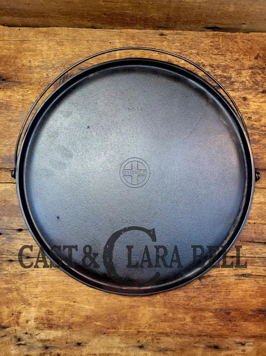 Huge! 1930βS Griswold No. 14 Round Griddle With Bail And Small Logo. The Largest Made Of Its