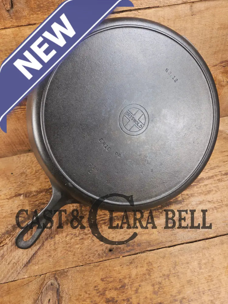 Huge beautiful 1930βs Griswold No. 12 Skillet with Small Block Logo and Heat Ring 719 D Skillet