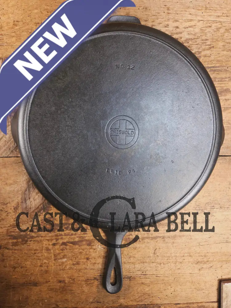 Huge beautiful 1930βs Griswold No. 12 Skillet with Small Block Logo and Heat Ring 719 D Skillet