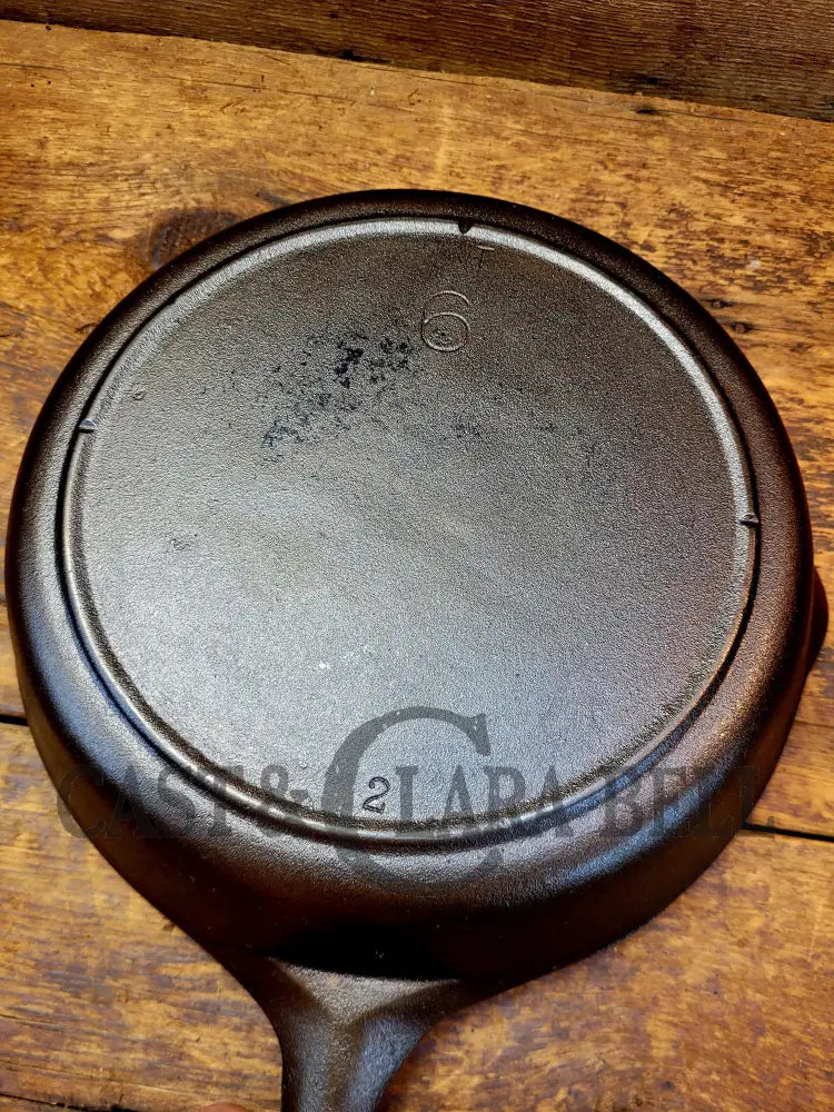 Mid 1900’S Lodge #6 Cast Iron Saute Skillet With 3 Notch Heat Ring Sc24