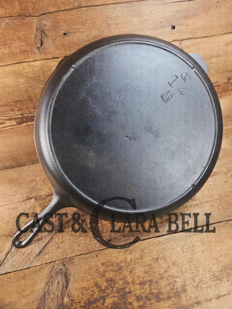 MONSTER! Mid Century era Lodge #14 Cast Iron Skillet with Three Notch Heat Ring ’US’ marking. HUGE and perfect for