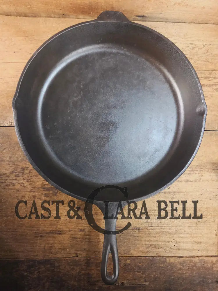 MONSTER! Mid Century era Lodge #14 Cast Iron Skillet with Three Notch Heat Ring ’US’ marking. HUGE and perfect for
