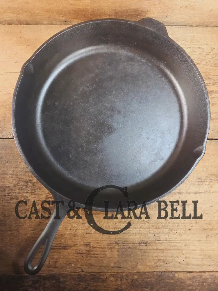 MONSTER! Mid Century era Lodge #14 Cast Iron Skillet with Three Notch Heat Ring ’US’ marking. HUGE and perfect for