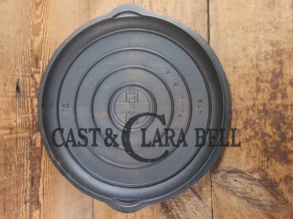 MONSTER! Very Hard to Find Griswold No. 12 Cast Iron Low Dome Skillet Lid with Large Block Logo #472 Skillet