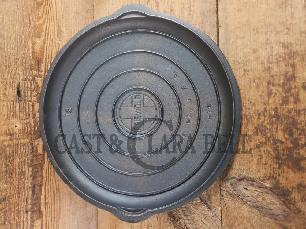 MONSTER! Very Hard to Find Griswold No. 12 Cast Iron Low Dome Skillet Lid with Large Block Logo #472 Skillet