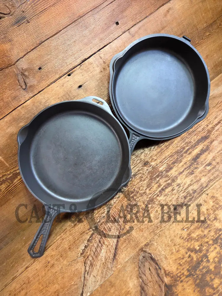 Oh my! Hard to find 1940’s Hammered finish Griswold No. 8 cast iron skillet 2008 with matching hinged skillet top 2040