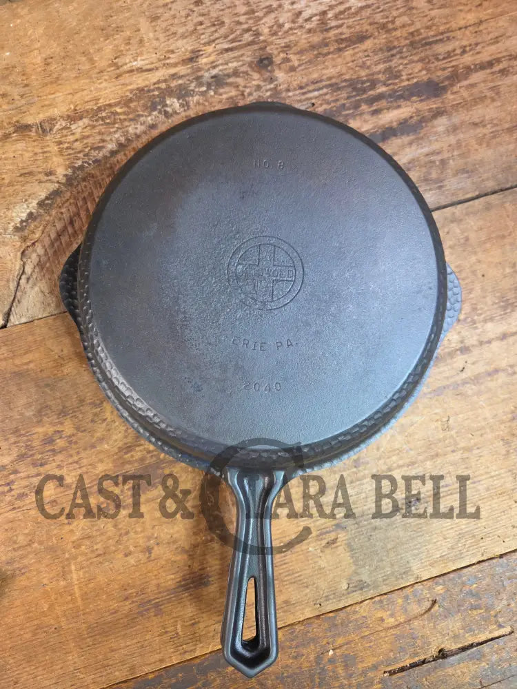 Oh my! Hard to find 1940’s Hammered finish Griswold No. 8 cast iron skillet 2008 with matching hinged skillet top 2040