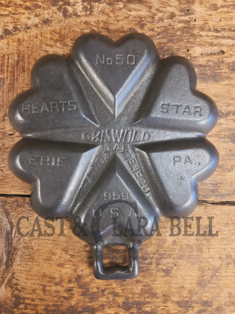 One of a Kind and RARE! Very HTF Griswold #50 Hearts and Star Gem Pan. A very special piece to own - Bakeware