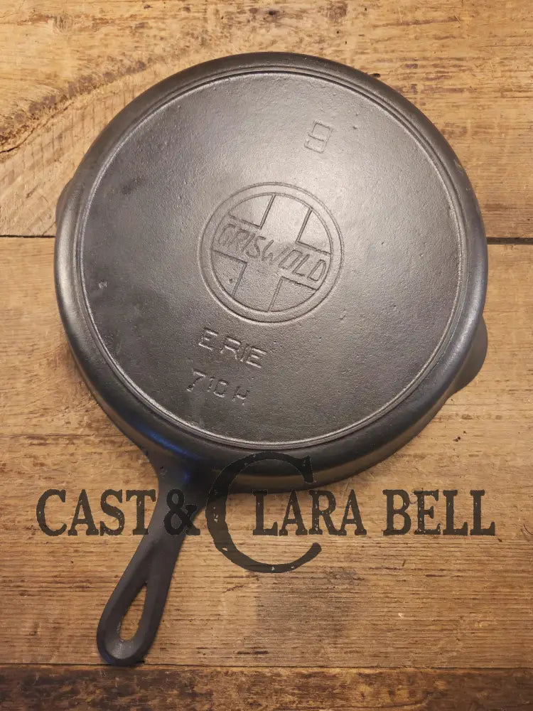 One of the earliest Griswold lines made! Lovely 1920’s Griswold #9 Skillet with Heat Ring and Large Slant Logo 710 H.