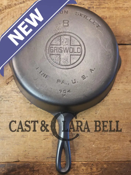 Priced to Sell! 1930’s Griswold #8 Cast Iron Skillet with Large Block Logo 704 K. Fully restored and ready to go Skillet