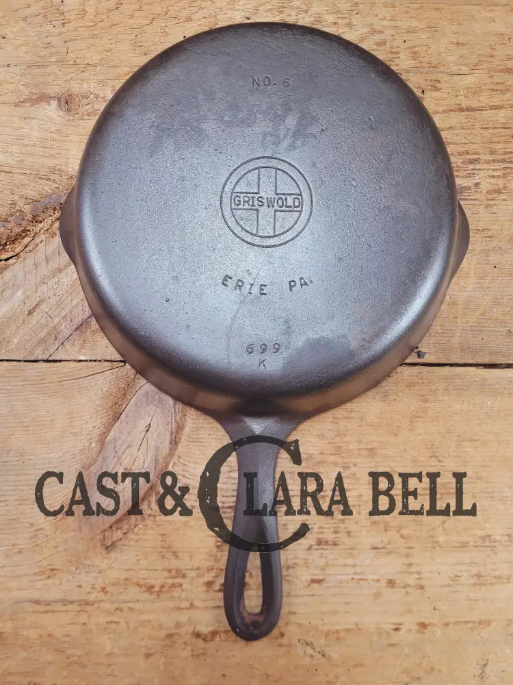 PRICED TO SELL! 1940βs Griswold #6 Cast Iron Skillet with Small Block Logo and Smooth Bottom 699 K Skillet