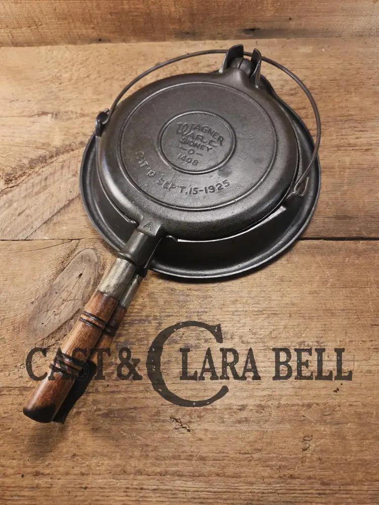 Priced to Sell and tougher to find 1920โs Early Wagner Ware Stylized logo 1408 #8 Waffle Iron with short Base! Waffle