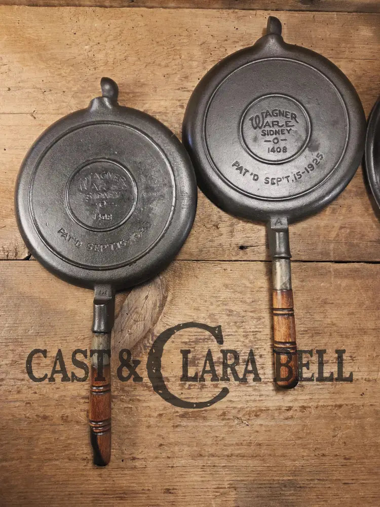 Priced to Sell and tougher to find 1920โs Early Wagner Ware Stylized logo 1408 #8 Waffle Iron with short Base! Waffle