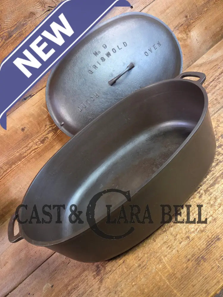 Priced to Sell: MONSTER! 1920βs Griswold #9 Large Block Logo Oval Roaster. P/N 645 Bottom 645 Lid - Dutch Ovens Trivets