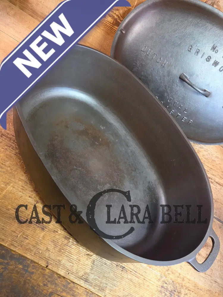 Priced to Sell: MONSTER! 1920βs Griswold #9 Large Block Logo Oval Roaster. P/N 645 Bottom 645 Lid - Dutch Ovens Trivets