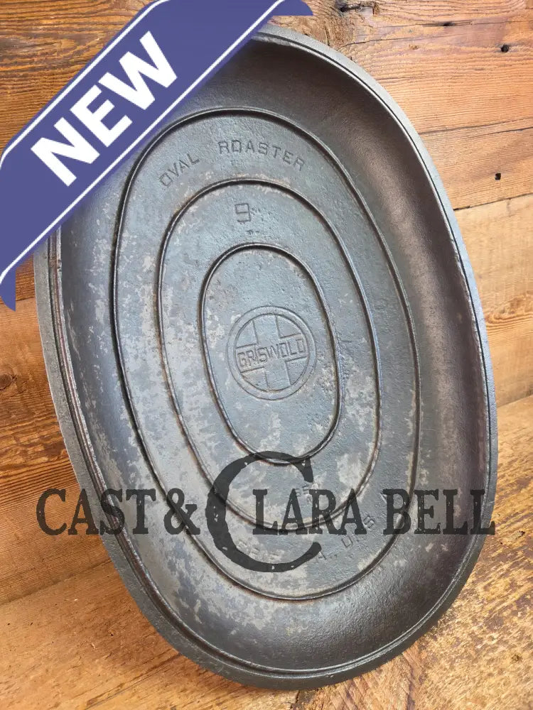 Priced to Sell: MONSTER! 1920βs Griswold #9 Large Block Logo Oval Roaster. P/N 645 Bottom 645 Lid - Dutch Ovens Trivets