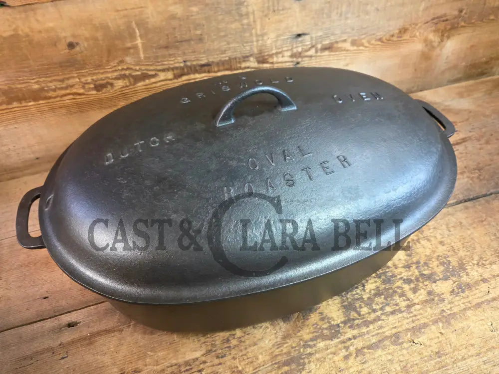 Priced to Sell: MONSTER! 1920βs Griswold #9 Large Block Logo Oval Roaster. P/N 645 Bottom 645 Lid - Dutch Ovens Trivets