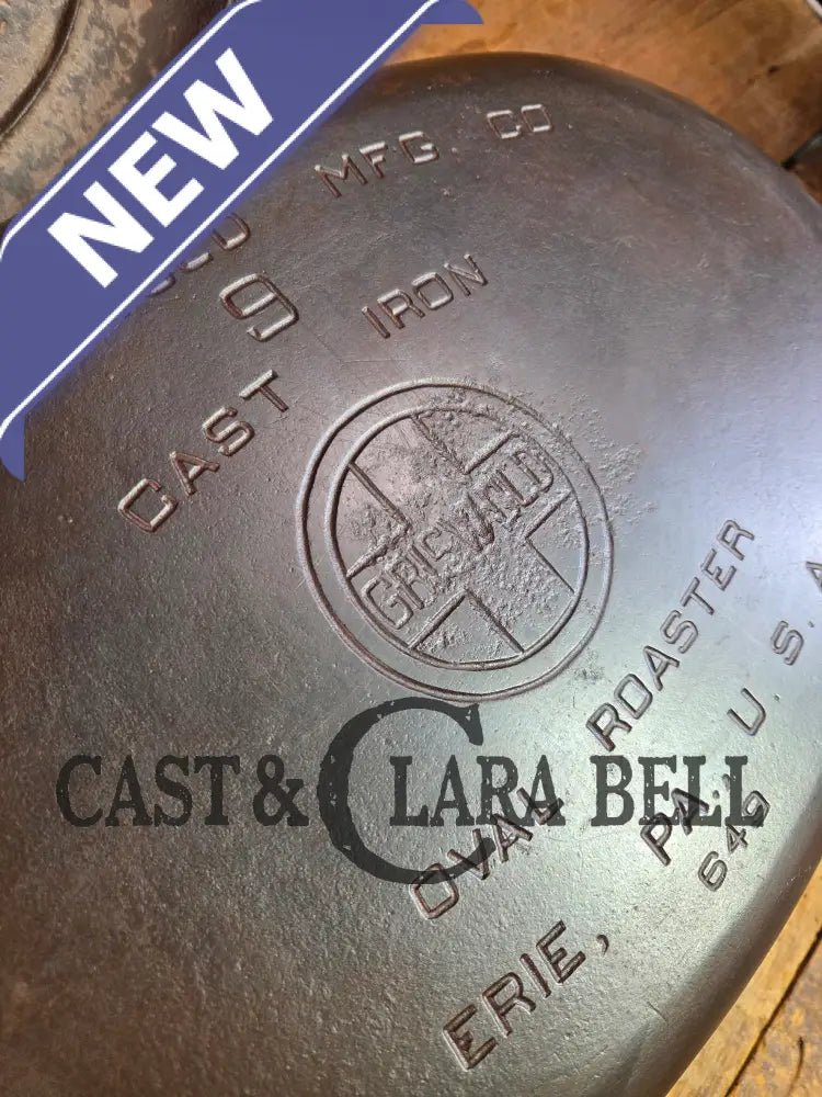 Priced to Sell: MONSTER! 1920’s Griswold #9 Large Block Logo Oval Roaster. P/N 645 Bottom 645 Lid - Dutch Ovens Trivets