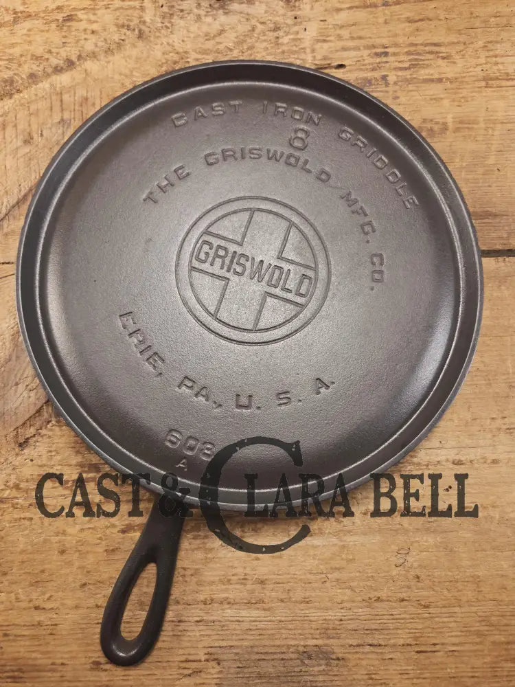 Pristine! 1920’s Griswold #8 Round Griddle 608. Amazing for grilled cheese quesadillas and omelets