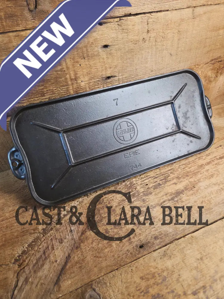 So elegant & awesome! 1920’s Griswold #7 Cast Iron Long Griddle Slant Block Logo ERIE 744. Perfect size for the