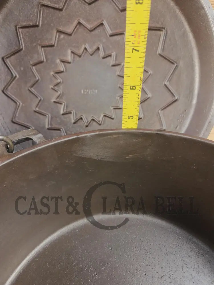 So unique! 1930βs Large fully marked Wagner Ware No. 9 Dutch Oven with saw tooth style Lid 1269 and Ghostmarked Logo!?