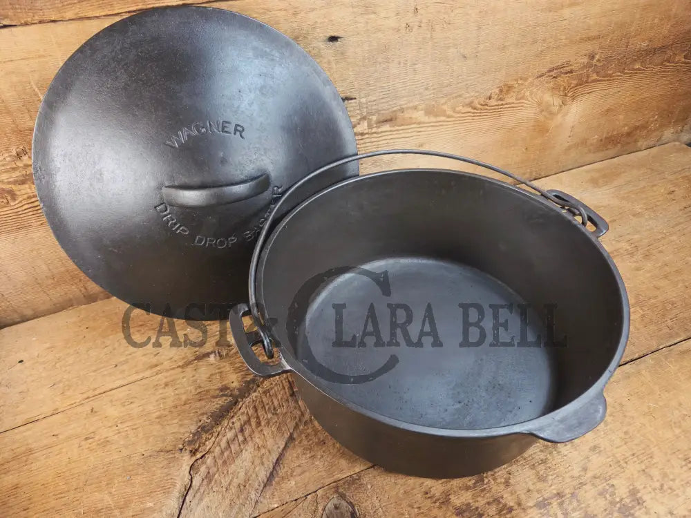 Super Cool 1900-30 #9 Wagner Drip Drop Roaster Dutch Oven w Turtle Top (Sawtooth pattern) lid - Dutch Ovens Trivets &