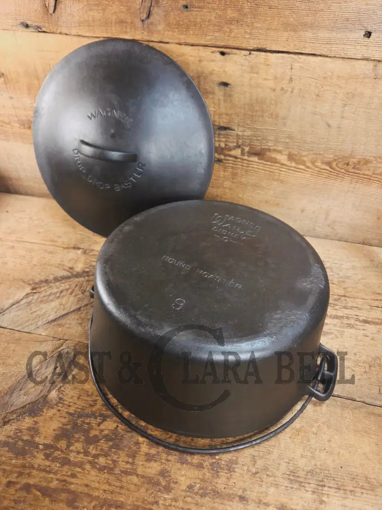 Super Cool 1900-30 #9 Wagner Drip Drop Roaster Dutch Oven w Turtle Top (Sawtooth pattern) lid - Dutch Ovens Trivets &
