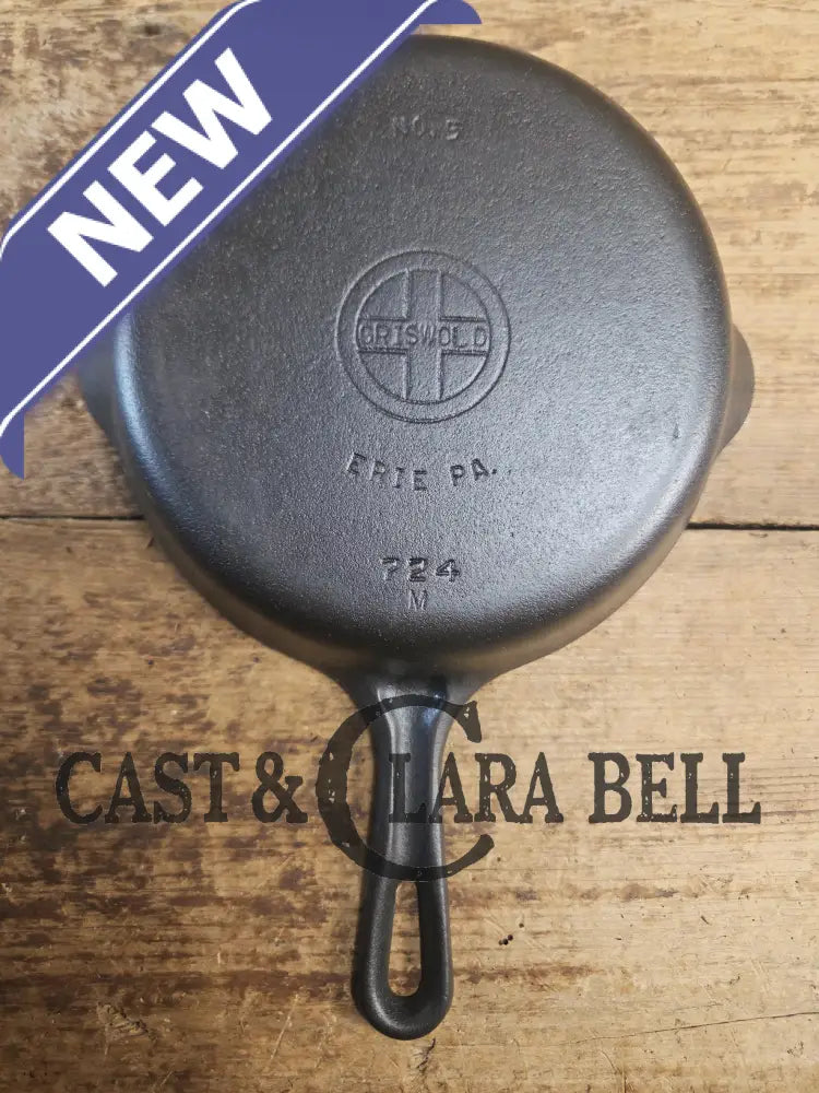Super handy 1930’s Griswold No. 5 Saute Skillet Small Logo Grooved Handle Smooth Bottom 724 M. Restored and Ready to