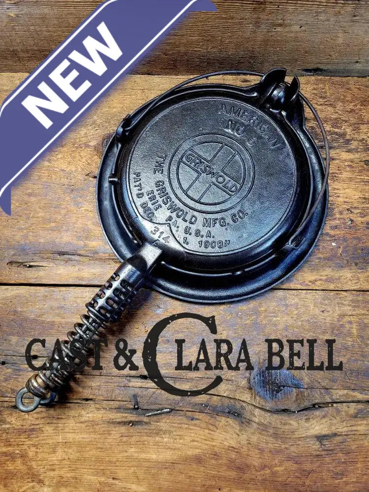 The Classic! 1920’s Griswold No. 8 Waffle Iron (314/315) with low (913) bailed base. Makes crispy waffles! Waffle Iron