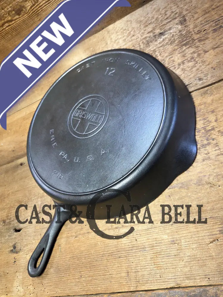The Premier Skillet! GLASS smooth huge 1920βs Griswold No. 12 Skillet with Block Logo 719. Perfect bacon skillet Skillet