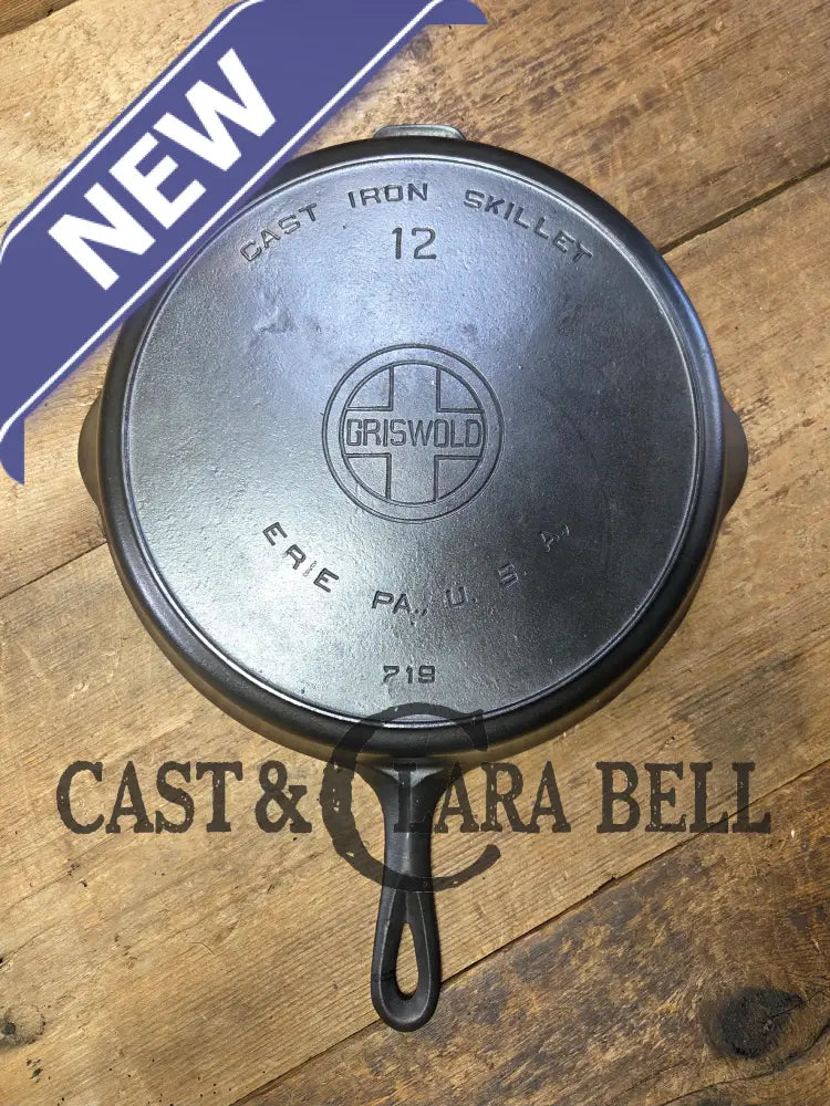 The Premier Skillet! GLASS smooth huge 1920βs Griswold No. 12 Skillet with Block Logo 719. Perfect bacon skillet Skillet