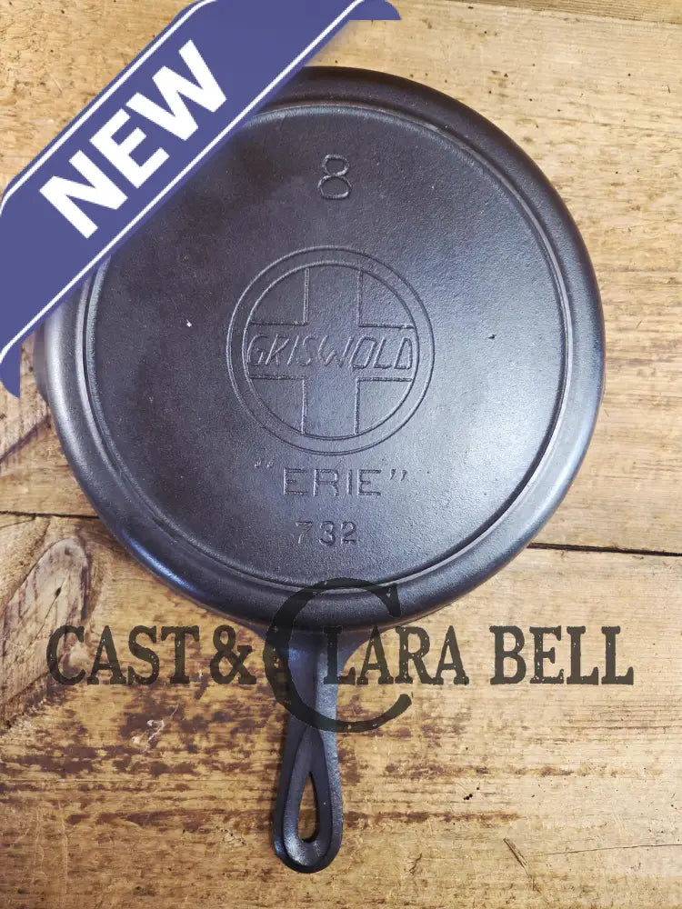 Tough one to find! 1910’s Early Griswold No. 8 Cast Iron (#732) ’Deep Skillet’ with Large Slant Logo and ERIE.