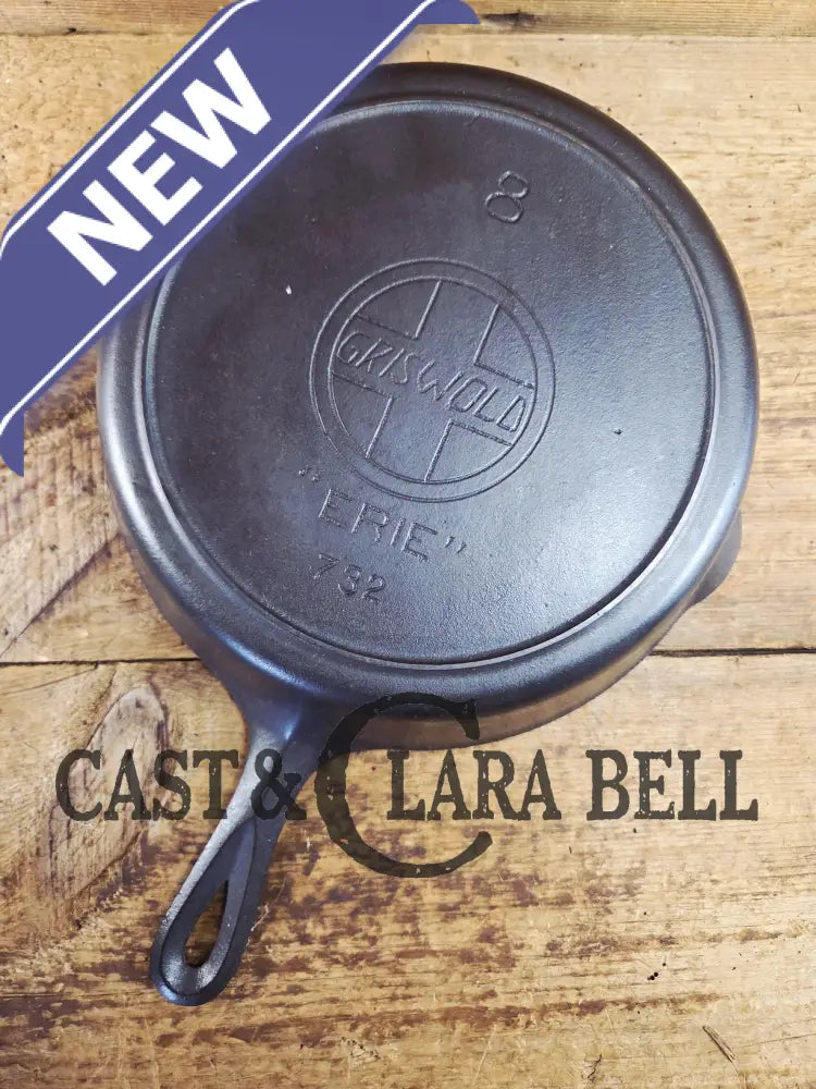 Tough one to find! 1910’s Early Griswold No. 8 Cast Iron (#732) ’Deep Skillet’ with Large Slant Logo and ERIE.
