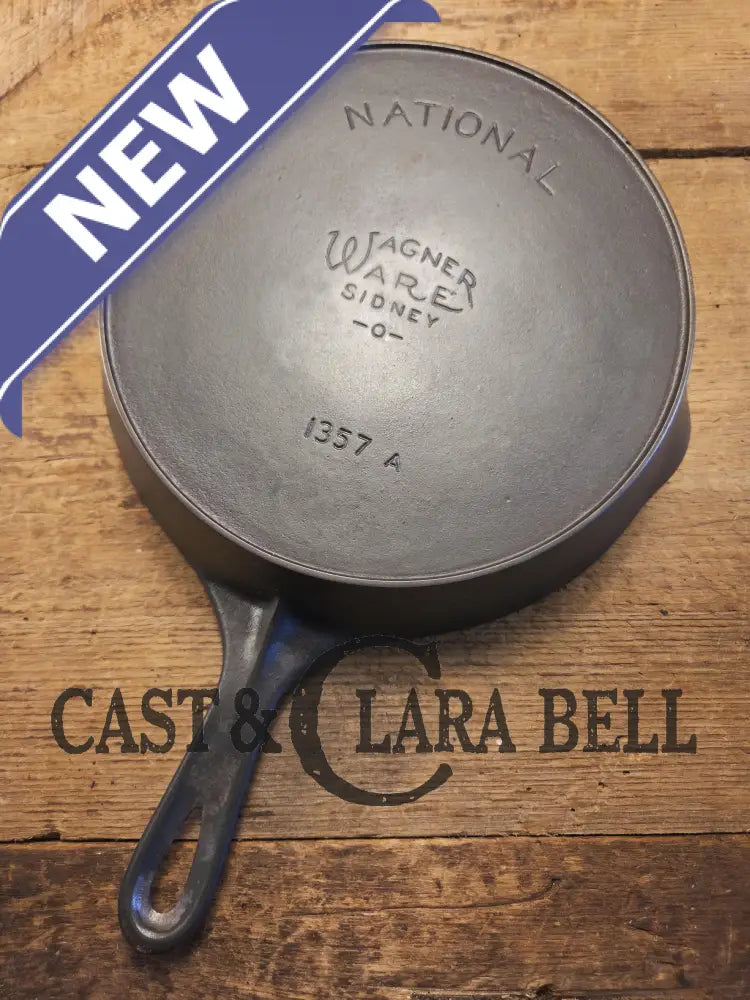 Tough to find! 1920’s era Wagner made National / Wagner Ware dual logo #7 (1357) Center logo cast iron skillet with