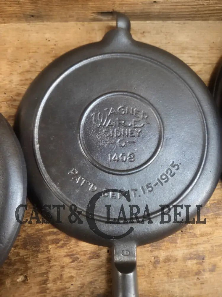 Tougher to find 1920βs Early Wagner Ware Stylized logo 1408 #8 Waffle Iron with tall Base! Waffle Iron